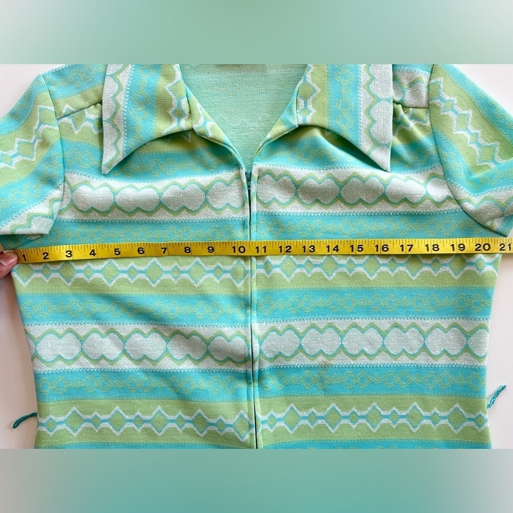 Vintage 70s Flutterby Mod Go Go Geometric Collared Zip Belt Dress - Picture 10 of 15